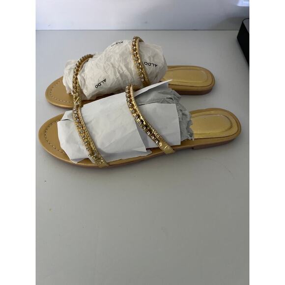Women’s Gold double straps rhinestone slipper size 9 - Picture 3 of 7